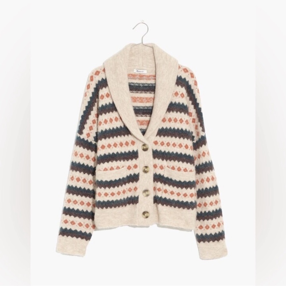 Madewell Harland Fair Isle Cardigan Sweater in Heather Biscuit Women's XS NWT